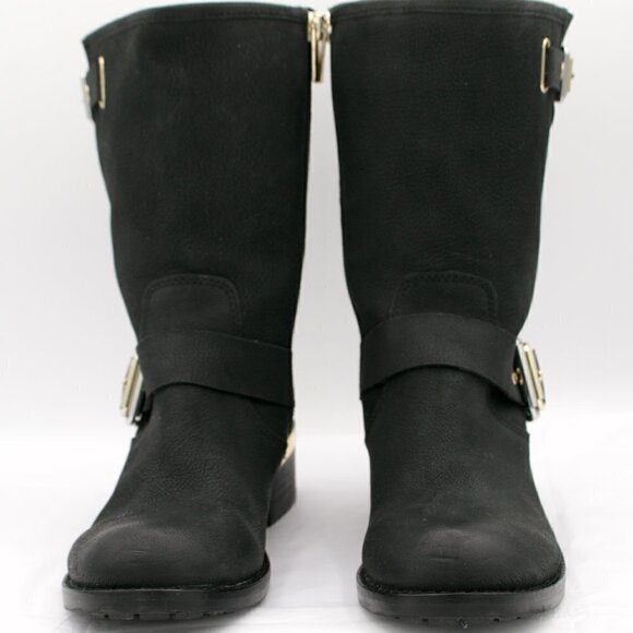 Vince Camuto Windy Black Leather Side Zipper Block Heel Riding Boots Size 5M - Picture 3 of 6